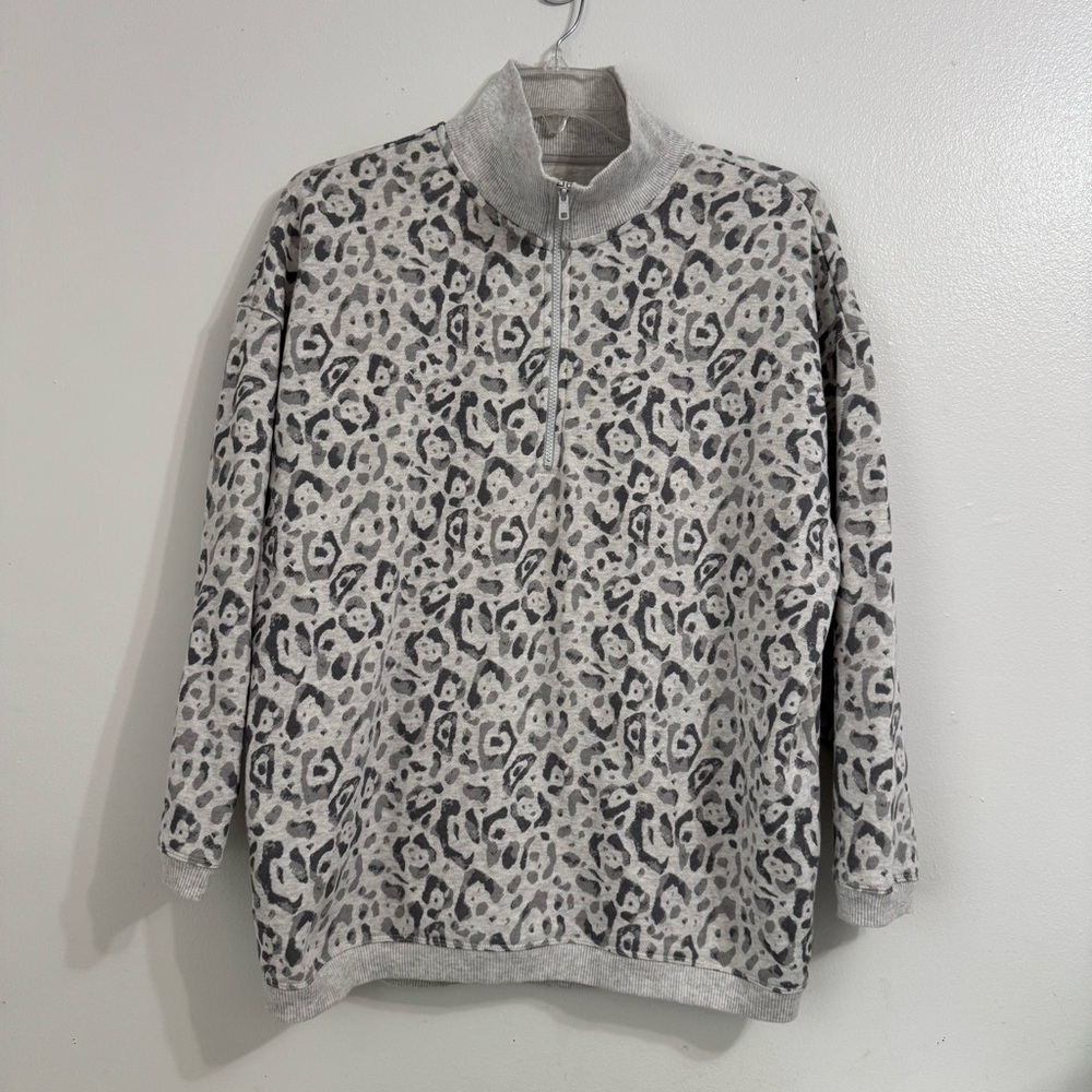 Aerie Oversized Good Vibes Leopard Print Quarter Zip Pullover Sweater M